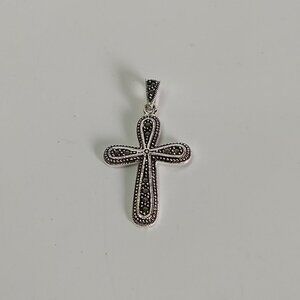 Rounded Silver Tone Cross Pendant Religion Religious Gift 1.75" L x 1" W